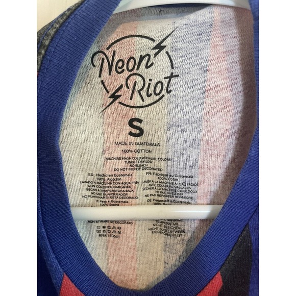 Neon Riot NASA Striped Shirt Mens Small Embroidered Colorblock Crew Neck - Picture 4 of 4